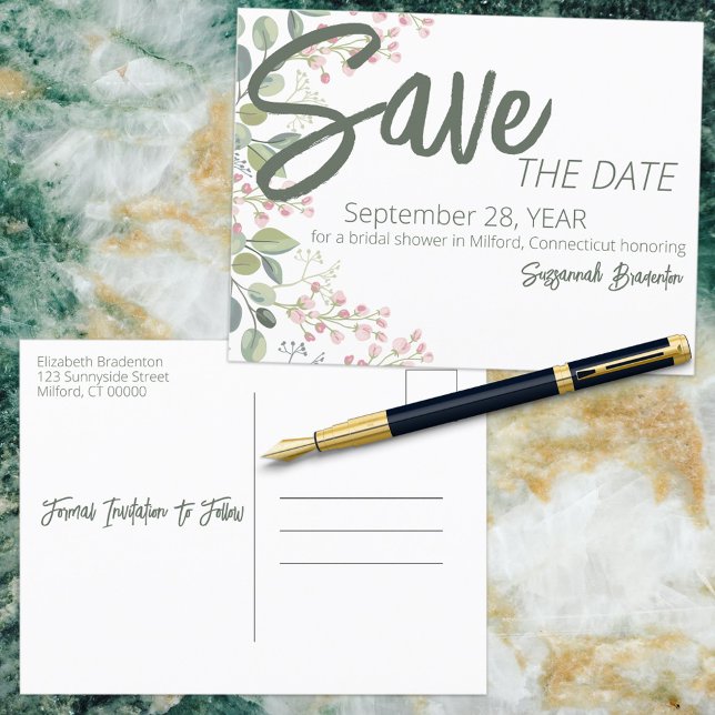 Carte Postale Faire-part Pastel Aquarelle Florale Fête des mariées frontièr (Créateur téléchargé)