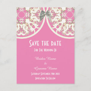 Carte Postale Faire-part Pastel en dentelle rose et blanche enregistrer la 