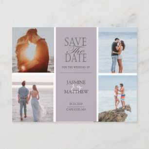 Carte Postale Faire-part pastel moderne quatre photo enregistrer la date ca