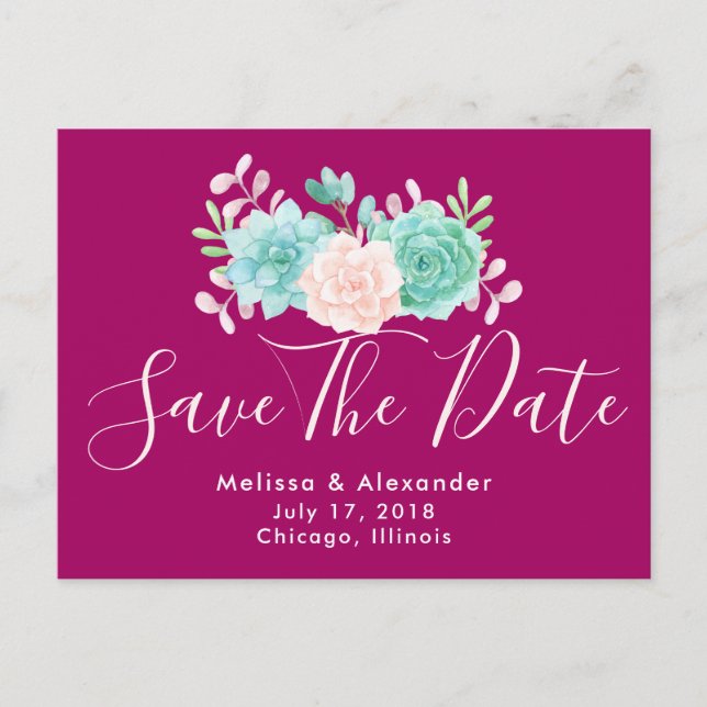 Carte Postale Faire-part Pastel Pink & Green Floral Bouquet Enregistrer La  (Devant)
