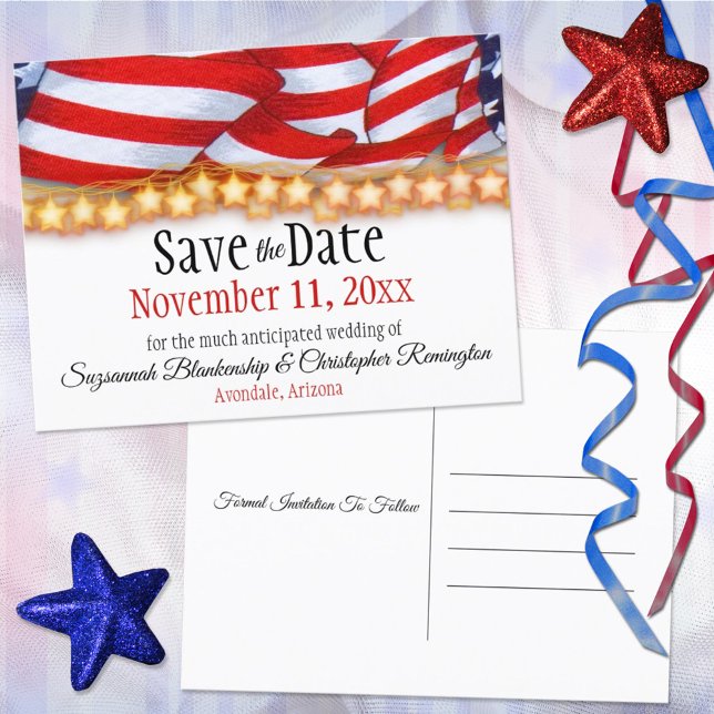 Carte Postale Faire-part Patriotic Bunting and Stars Custom Enregistrer La  (Créateur téléchargé)