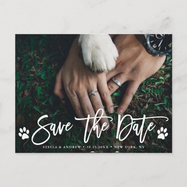 Carte Postale Faire-part Paw Prints Mariage Enregistrer la Date Photo (Devant)