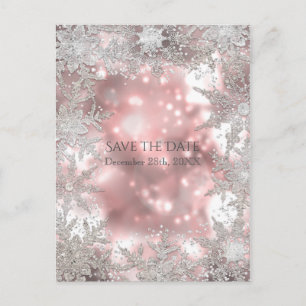 Carte Postale Faire-part Pays des merveilles d'hiver rose et argent Événeme