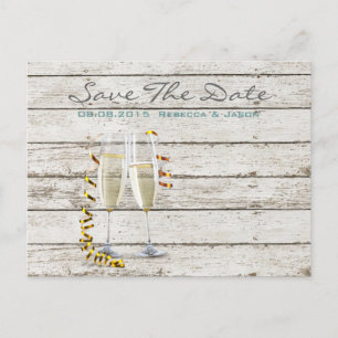 Carte Postale Faire-part pays français blanc bois blanc flûtes champagne