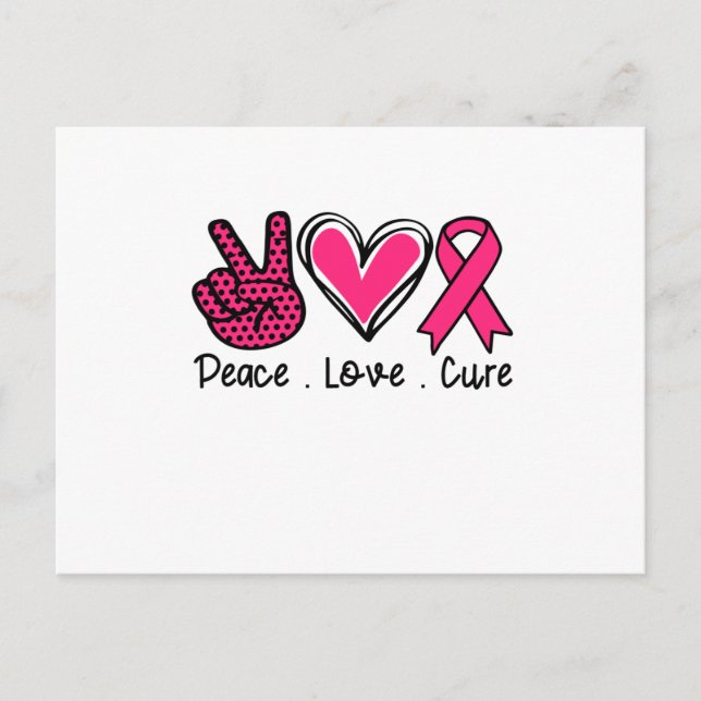 Carte Postale Faire-part Peace Love Cure Cancer du sein Sensibilisation (Devant)