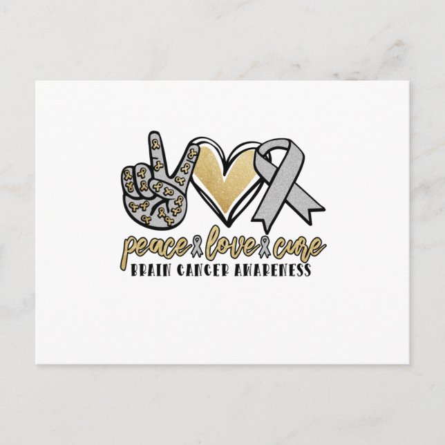 Carte Postale Faire-part Peace Love Cure Cerveau Cancer (Devant)