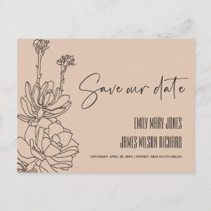 CARTE POSTALE FAIRE-PART PEACH DESERT CACTI SUCCULENT SKETCH ENREGISTRER LA