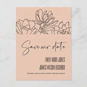 Carte Postale Faire-part PEACH DÉserts CACTUS SUCCULENTE ESQUISSE ENREGISTR
