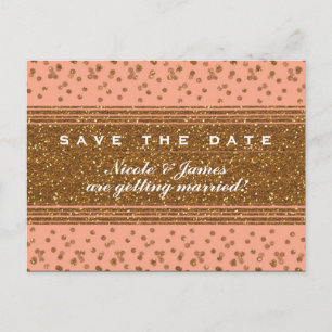 Carte Postale Faire-part Peachy Pink & Gold Confetti Enregistrer La Date Ca