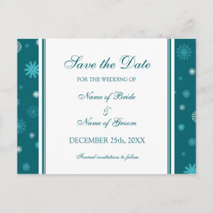 Carte Postale Faire-part Peacock Blue Enregistrer la date Mariage hivernal 