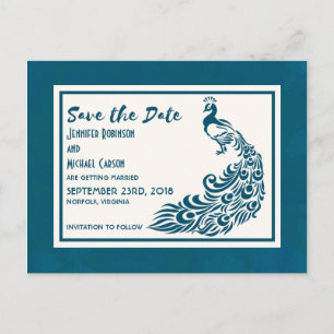 Carte Postale Faire-part Peacock turquoise Bold Art Déco Design Élégant Enr
