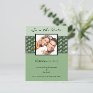 Carte Postale Faire-part PeaPod Green Paisley Enregistrer La Date Vos Photo