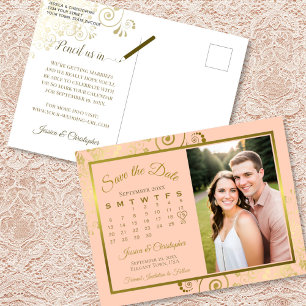 Carte Postale Faire-part Pêche et mariage d'or Enregistrer la date Calendri