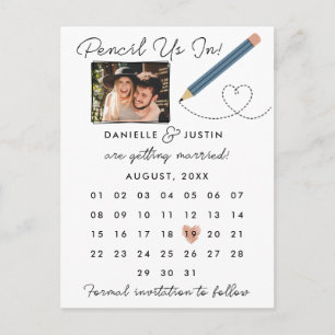 Carte Postale Faire-part "Pencil Us In" Calendrier moderne Enregistrer la d