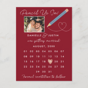 Carte Postale Faire-part "Pencil Us In" Calendrier moderne Enregistrer la d