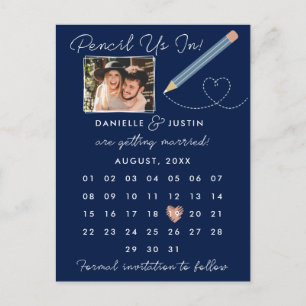 Carte Postale Faire-part "Pencil Us In" Calendrier moderne Enregistrer la d