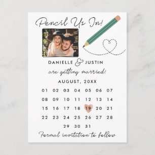 Carte Postale Faire-part "Pencil Us In" Calendrier moderne Enregistrer la d