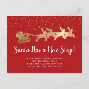 Carte Postale Faire-part Père Noël a un nouveau stop Gold Reindeer Holiday 