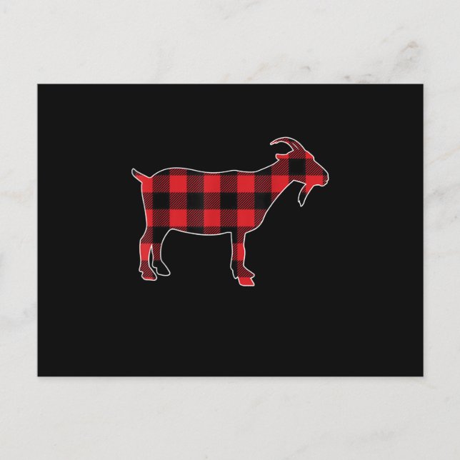 Carte Postale Faire-part Père Noël chèvre à carreaux rouges de Noël (Devant)