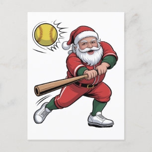 Carte Postale Faire-part Père Noël jouant au softball Noël Joueur Sport