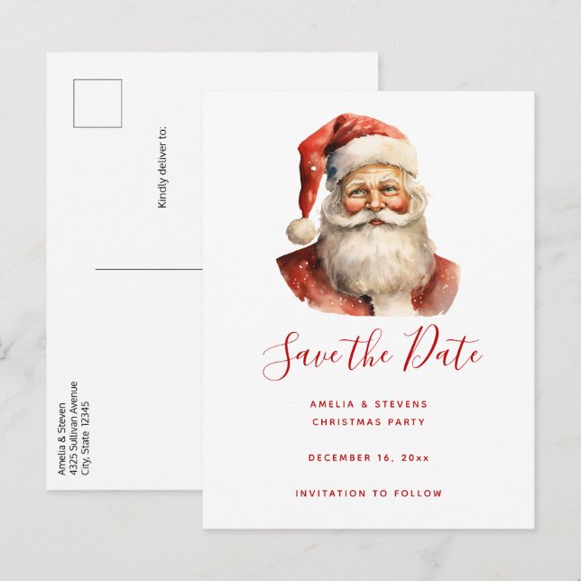 Carte Postale Faire-part Père Noël rétro (Devant / Derrière)