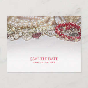 Carte Postale Faire-part Perles & Red Valentine Love Jewels Enregistrer la 