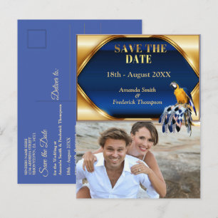 Carte Postale Faire-part Perroquet exotique tons de bleu Save the Dates