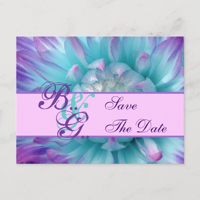 Carte Postale Faire-part Pétales de fleurs aqua et violettes pour annoncer  (Devant)
