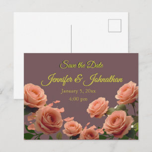 Carte Postale Faire-part Pétales de Rose Mauve Pêche Poussiéreuse Promesses