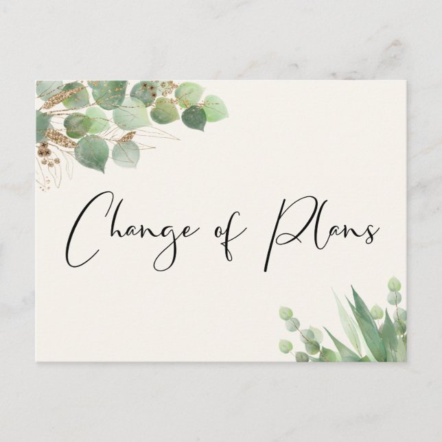 Carte Postale Faire-part Petit Mariage Changement de Plans Eucalyptus Crème (Devant)