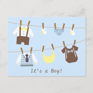 Carte Postale Faire-part Petite Bébé Gentleman Clothesline