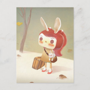 Carte Postale Faire-part Petite fille perdue dans la forêt