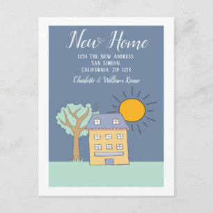 Carte Postale Faire-part Petite Maison Et Arbre Avec Soleil Nouvelle Maison