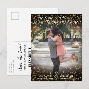 Carte Postale Faire-part Photo avec Paillettes Joli Mariage Épargnez la Dat