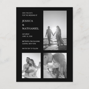 Carte Postale Faire-part Photo Black moderne Collage Mariage Enregistrer la