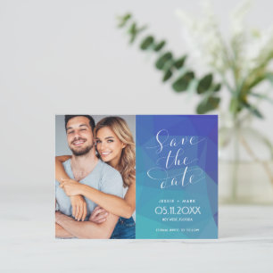 Carte Postale Faire-part Photo bleu moderne Mariage budget Enregistrer la d