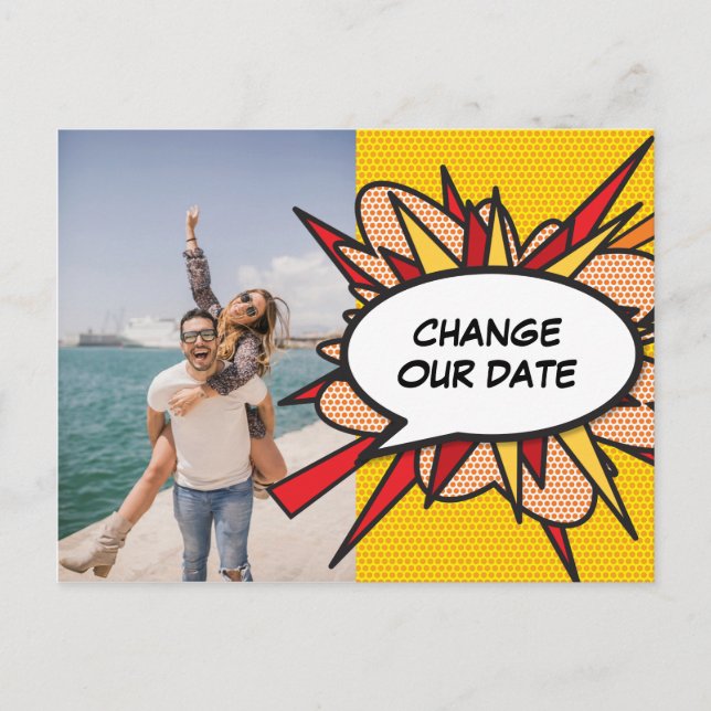 Carte Postale Faire-part Photo Changement Notre Date Reportée Moderne Fun (Devant)