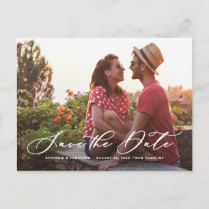 Carte Postale Faire-part Photo de calligraphie blanc Whimsical Enregistrer 