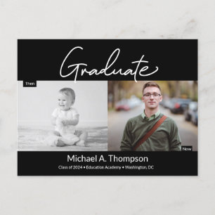 Carte Postale Faire-part Photo de diplômé masculin alors et maintenant