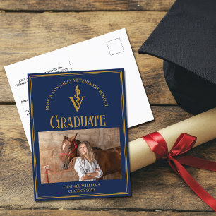Carte Postale Faire-part Photo de fin d'études de l'école vétérinaire Bleu 