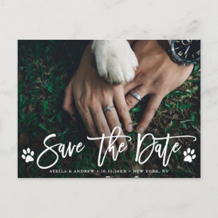 Carte Postale Faire-part Photo de mariage avec empreintes de pattes pour an