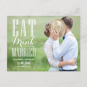 Carte Postale Faire-part Photo de mariage Blanc Manger Boire et Être Marié 