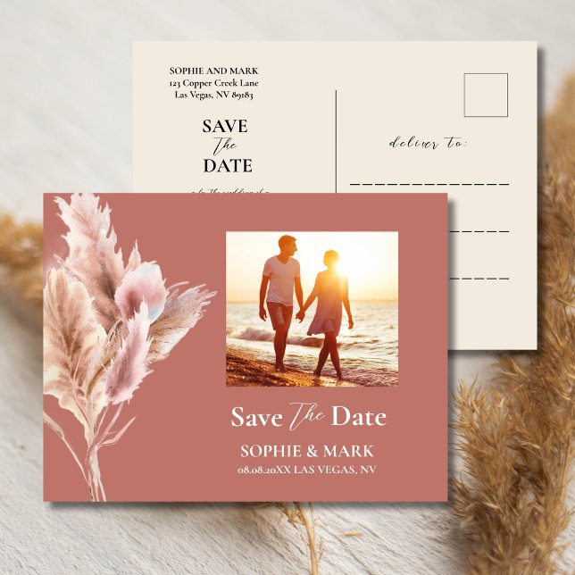 Carte Postale Faire-Part Photo de Mariage Bohème Rustique avec H (Créateur téléchargé)