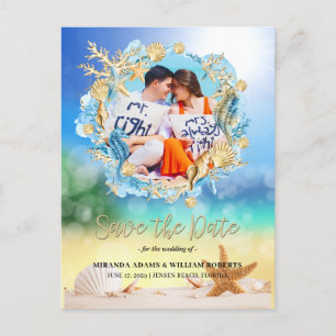 Carte Postale Faire-part Photo de mariage élégante plage tropicale