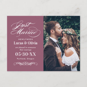 Carte Postale Faire-part Photo de mariage rose poudré élégant