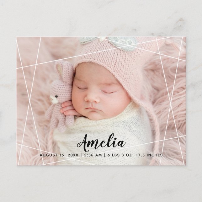 Carte Postale Faire-part Photo de naissance à lignes géométriques modernes (Devant)