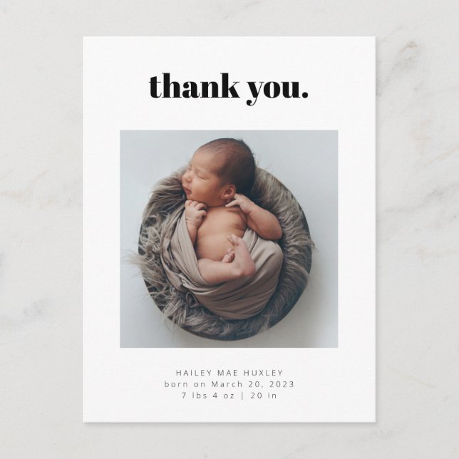 Carte Postale Faire-part Photo de naissance de bébé merci gras (Devant)