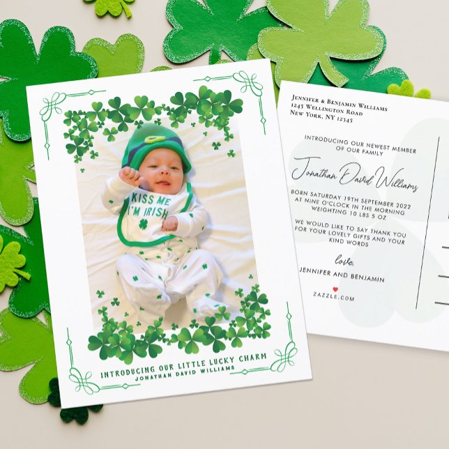 Carte Postale Faire-part Photo de naissance pour la Saint-Patrick  (Créateur téléchargé)