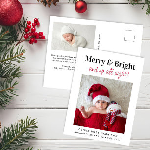 Carte Postale Faire-part Photo de Noël Joyeux et Lumineux Fête Naissance