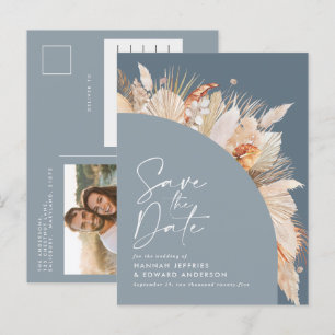 Carte Postale Faire-part Photo de pampas bleu poussiéreux bohème moderne  a